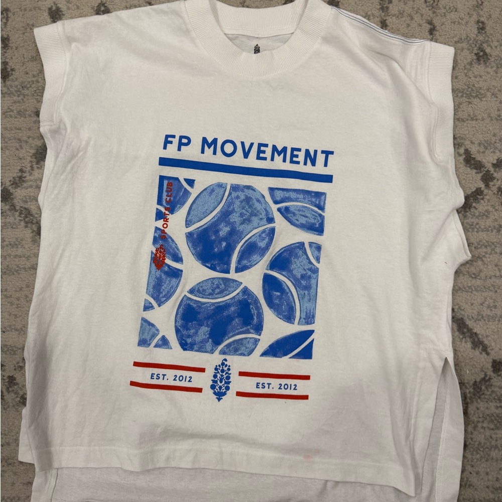FP Movement by Free People White Tank Top with Blue and Red Design